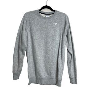 Gymshark Men Size S Grey Cotton Embroidered Logo Crew Neck Sweatshirt Casual